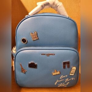 Karl Lagerfeld Light Blue Mini Backpack with Gold Pins
